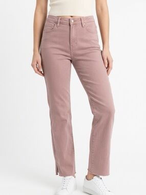 RISEN • Dusty Rose High Rise Straight Leg Raw Hem Jeans Size 13/31